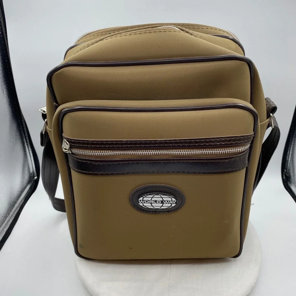 Vtg World Way Tan Brown Crossbody Flight Messenger Bag Travel Retro Gear *Read